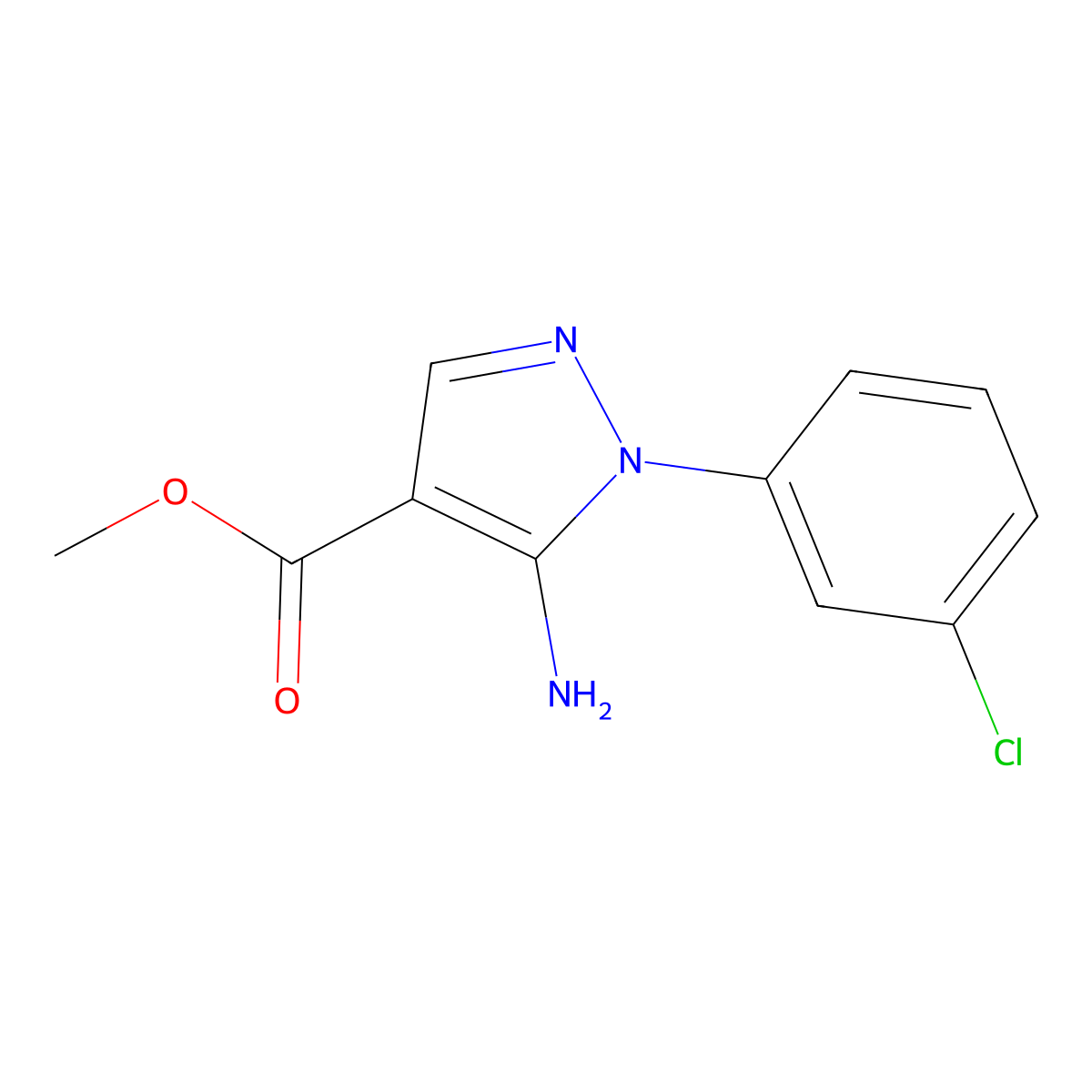 Methyl 5-amino-1-(3-chlorophenyl)-1H-pyrazole-4-carboxylate molecular structure, CAS 121716-20-9