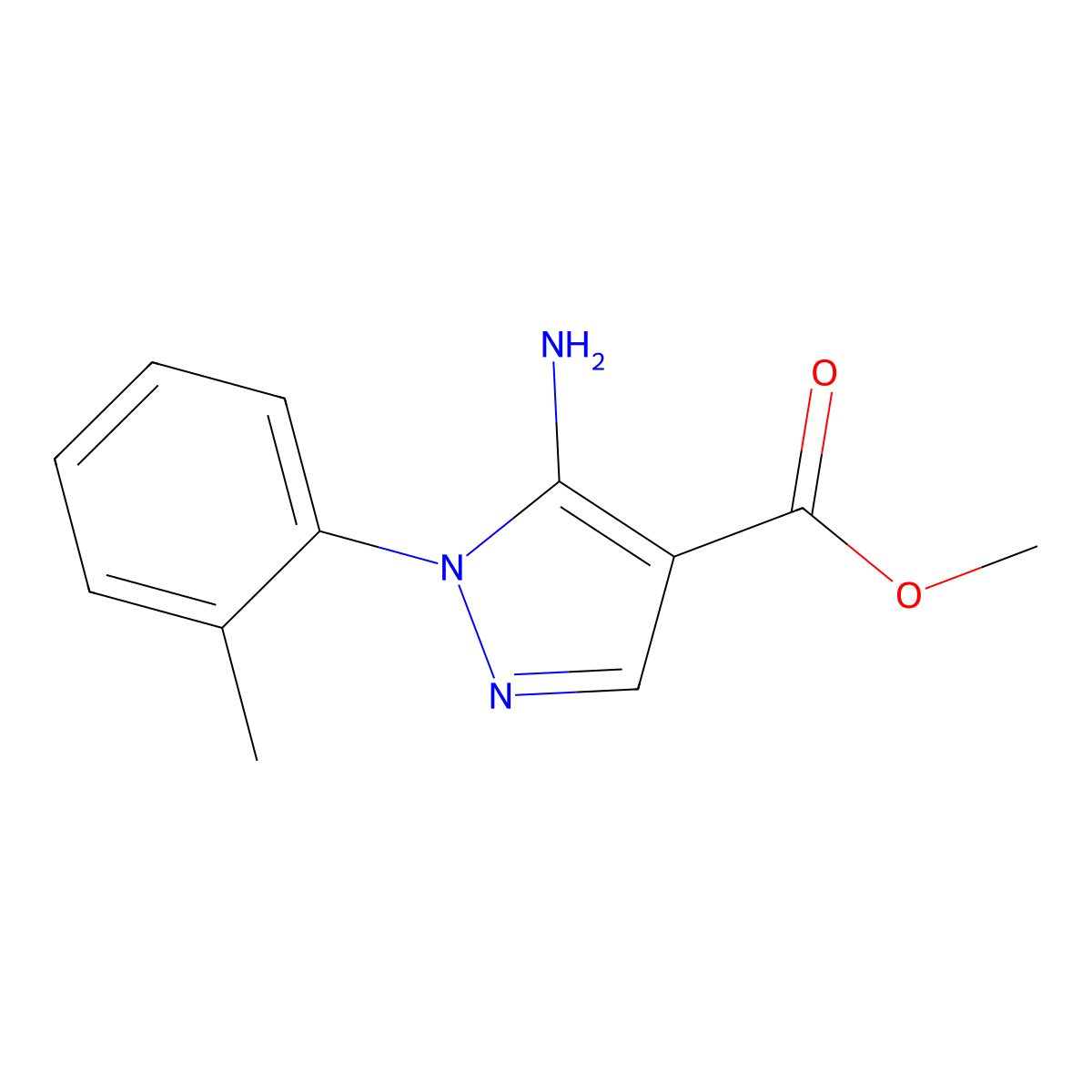 Methyl 5-amino-1-(2-methylphenyl)-1H-pyrazole-4-carboxylate molecular structure, CAS 121716-24-3