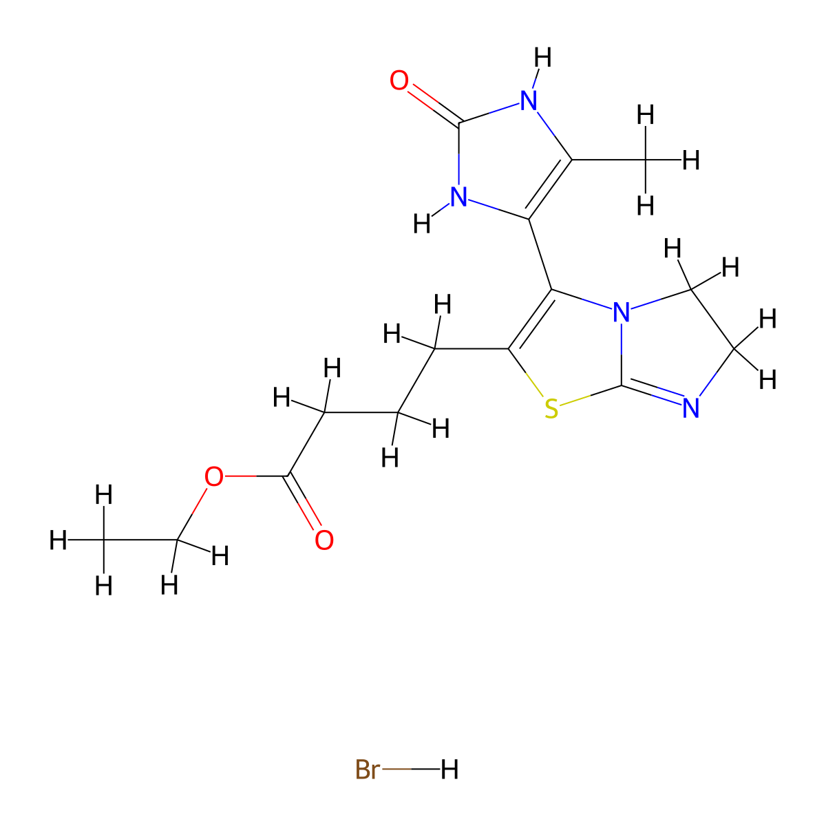 Ethyl 4-(3-(5-methyl-2-oxo-2,3-dihydro-1H-imidazol-4-yl)-5,6-dihydroimidazo[2,1-b]thiazol-2-yl)butanoate hydrobromide molecular structure, CAS 1217173-45-9