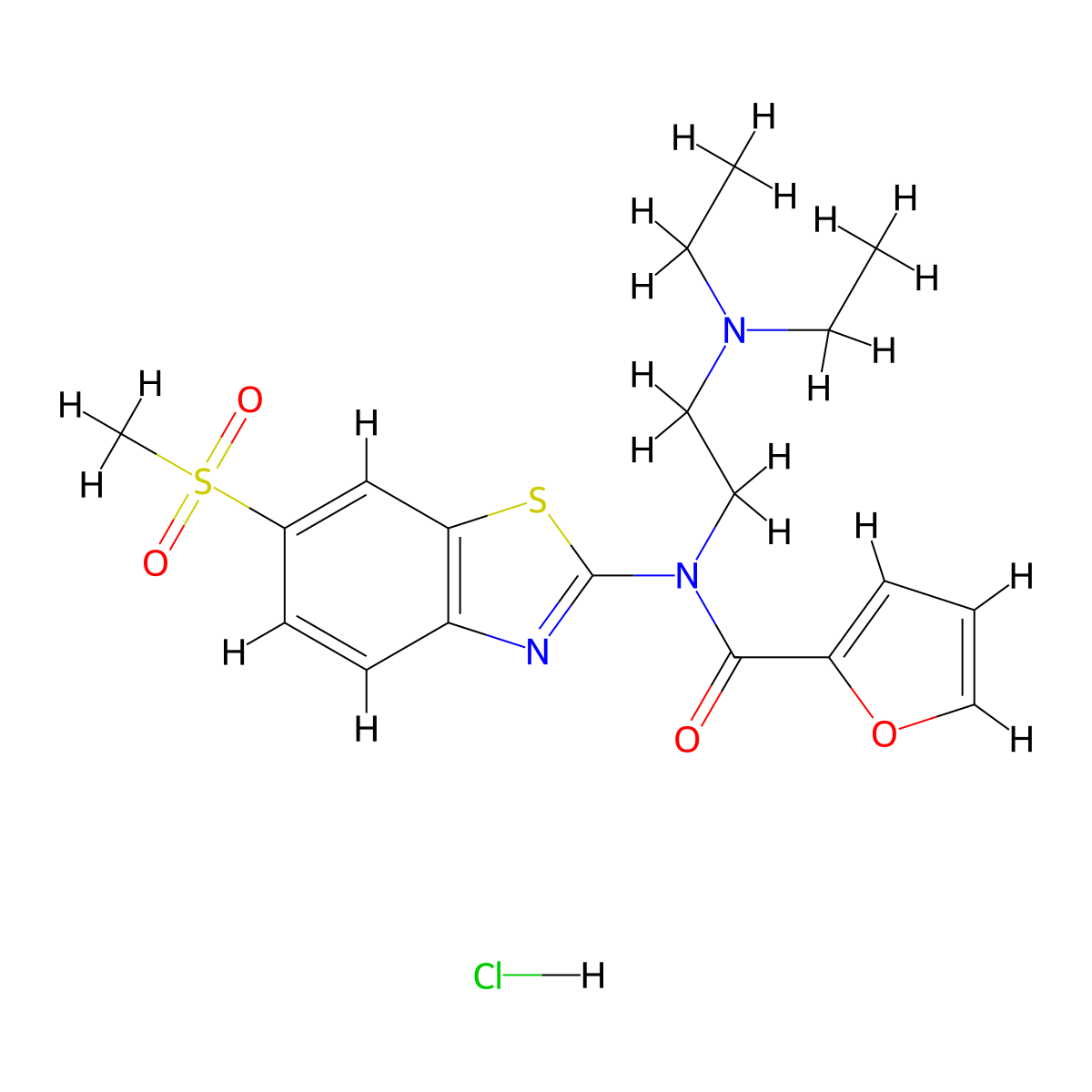 N-(2-(diethylamino)ethyl)-N-(6-(methylsulfonyl)benzo[d]thiazol-2-yl)furan-2-carboxamide hydrochloride molecular structure, CAS 1217173-55-1