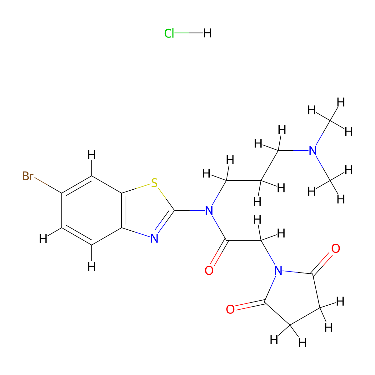 N-(6-bromobenzo[d]thiazol-2-yl)-N-(3-(dimethylamino)propyl)-2-(2,5-dioxopyrrolidin-1-yl)acetamide hydrochloride molecular structure, CAS 1217174-40-7