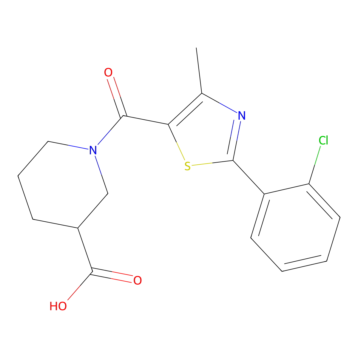 1-{[2-(2-Chlorophenyl)-4-methyl-1,3-thiazol-5-yl]carbonyl}piperidine-3-carboxylic acid molecular structure, CAS 1217175-93-3
