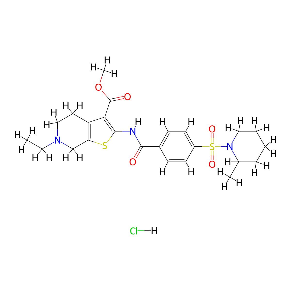 Methyl 6-ethyl-2-(4-((2-methylpiperidin-1-yl)sulfonyl)benzamido)-4,5,6,7-tetrahydrothieno[2,3-c]pyridine-3-carboxylate hydrochloride molecular structure, CAS 1217176-92-5