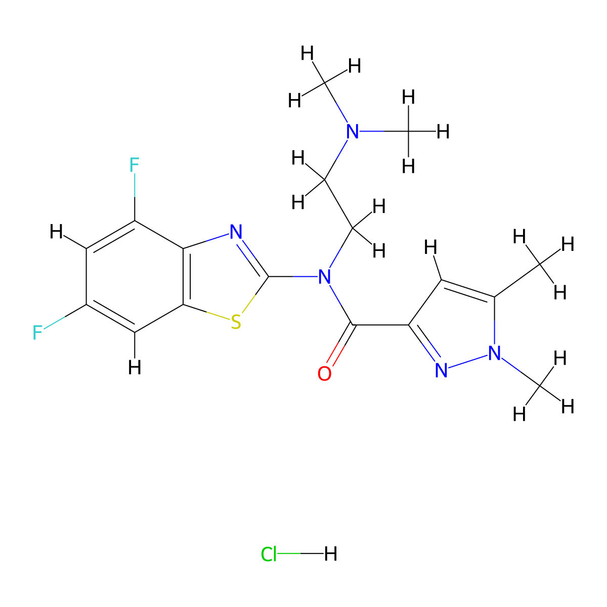 N-(4,6-difluorobenzo[d]thiazol-2-yl)-N-(2-(dimethylamino)ethyl)-1,5-dimethyl-1H-pyrazole-3-carboxamide hydrochloride molecular structure, CAS 1217178-85-2