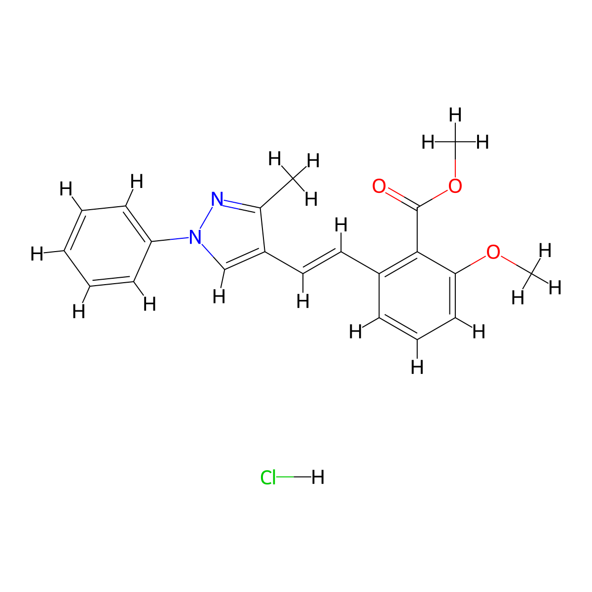 2-Methoxy-6-[2-(3-methyl-1-phenyl-1H-pyrazol-4-yl)-vinyl]-benzoic acid methyl ester, hydrochloride molecular structure, CAS 1217195-32-8