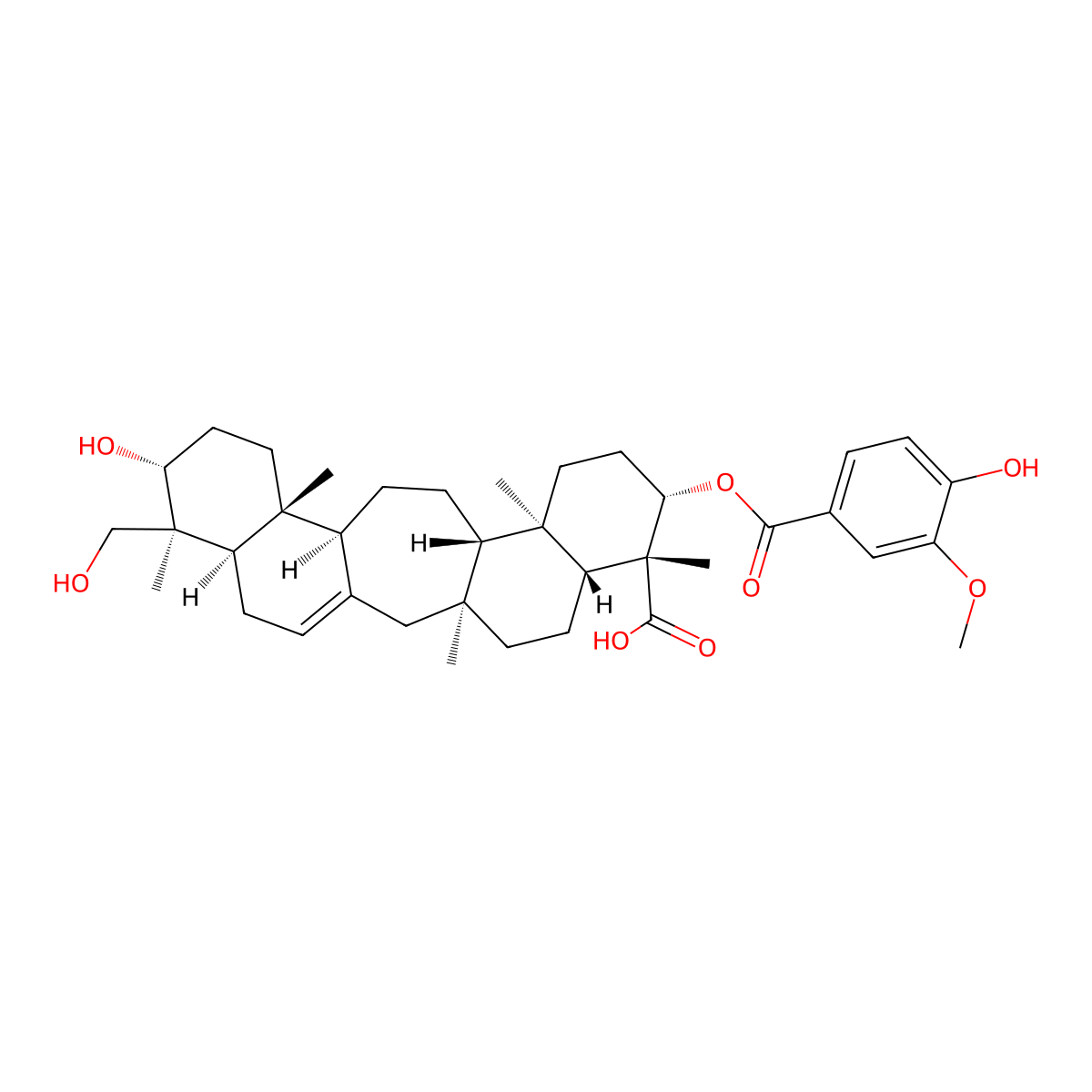 3beta-Vanilloyloxy-21beta,29-dihydroxyserrat-14-en-24-oic acid molecular structure, CAS 1217268-14-8