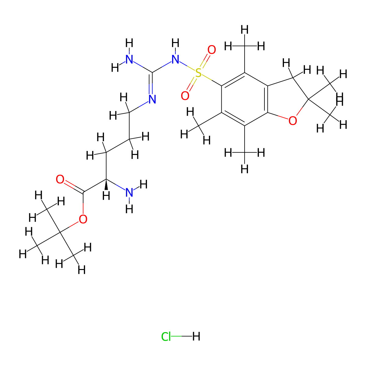 tert-Butyl Nw-((2,2,4,6,7-pentamethyl-2,3-dihydrobenzofuran-5-yl)sulfonyl)-L-argininate hydrochloride molecular structure, CAS 1217317-67-3