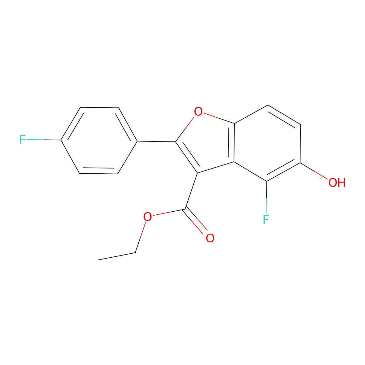 Ethyl 4-fluoro-2-(4-fluorophenyl)-5-hydroxybenzofuran-3-carboxylate molecular structure, CAS 1217340-72-1