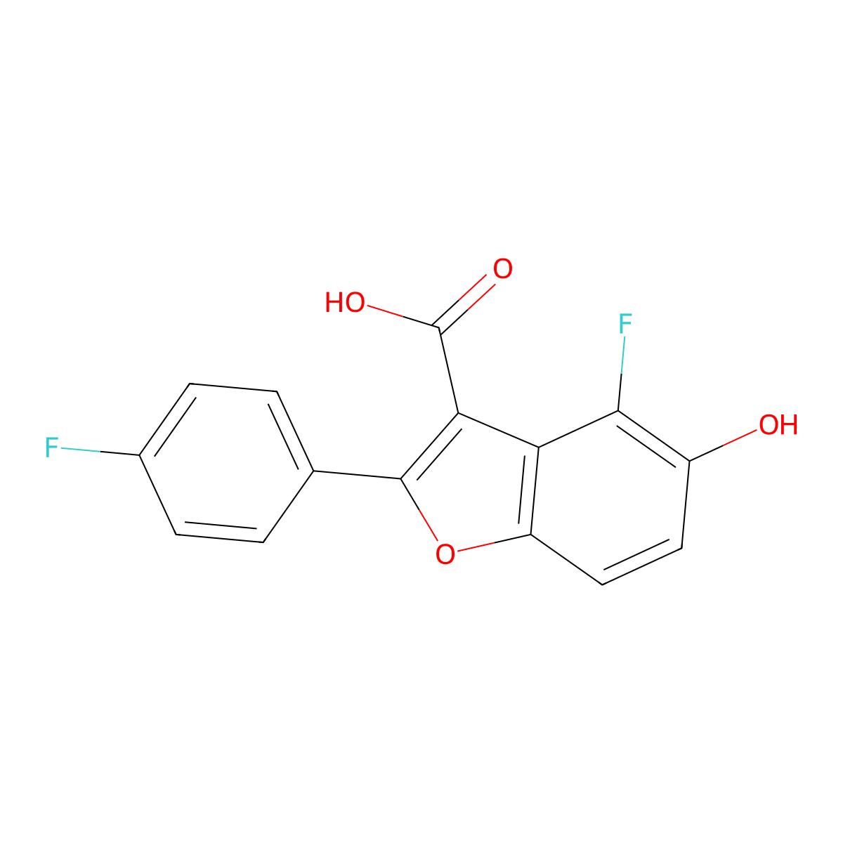 4-Fluoro-2-(4-fluorophenyl)-5-hydroxybenzofuran-3-carboxylic acid molecular structure, CAS 1217340-73-2