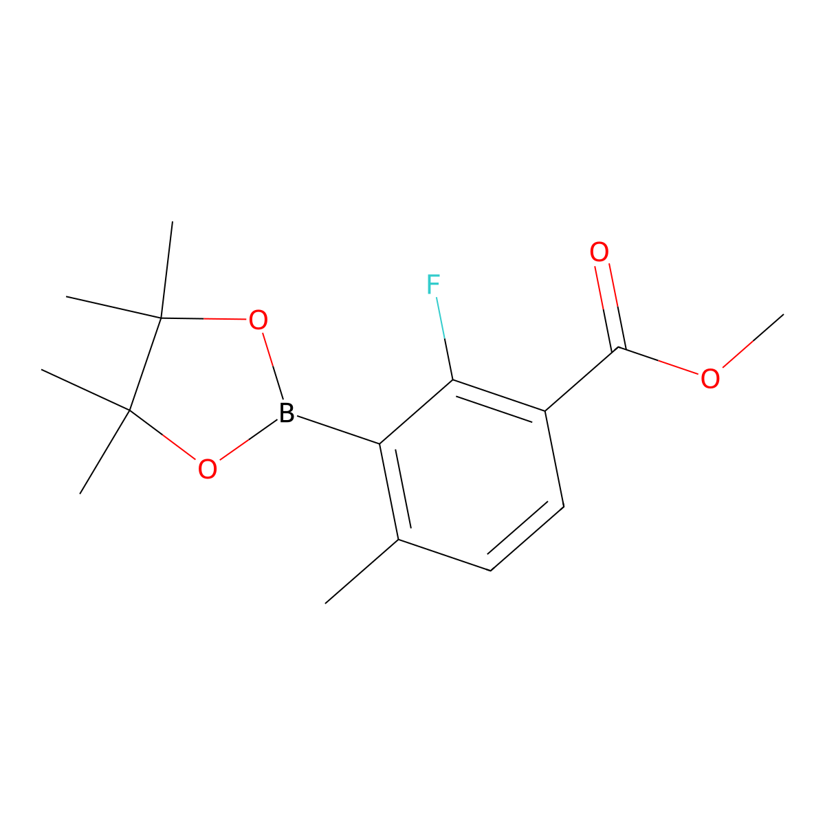 Methyl 2-fluoro-4-methyl-3-(4,4,5,5-tetramethyl-1,3,2-dioxaborolan-2-yl)benzoate molecular structure, CAS 1217340-81-2