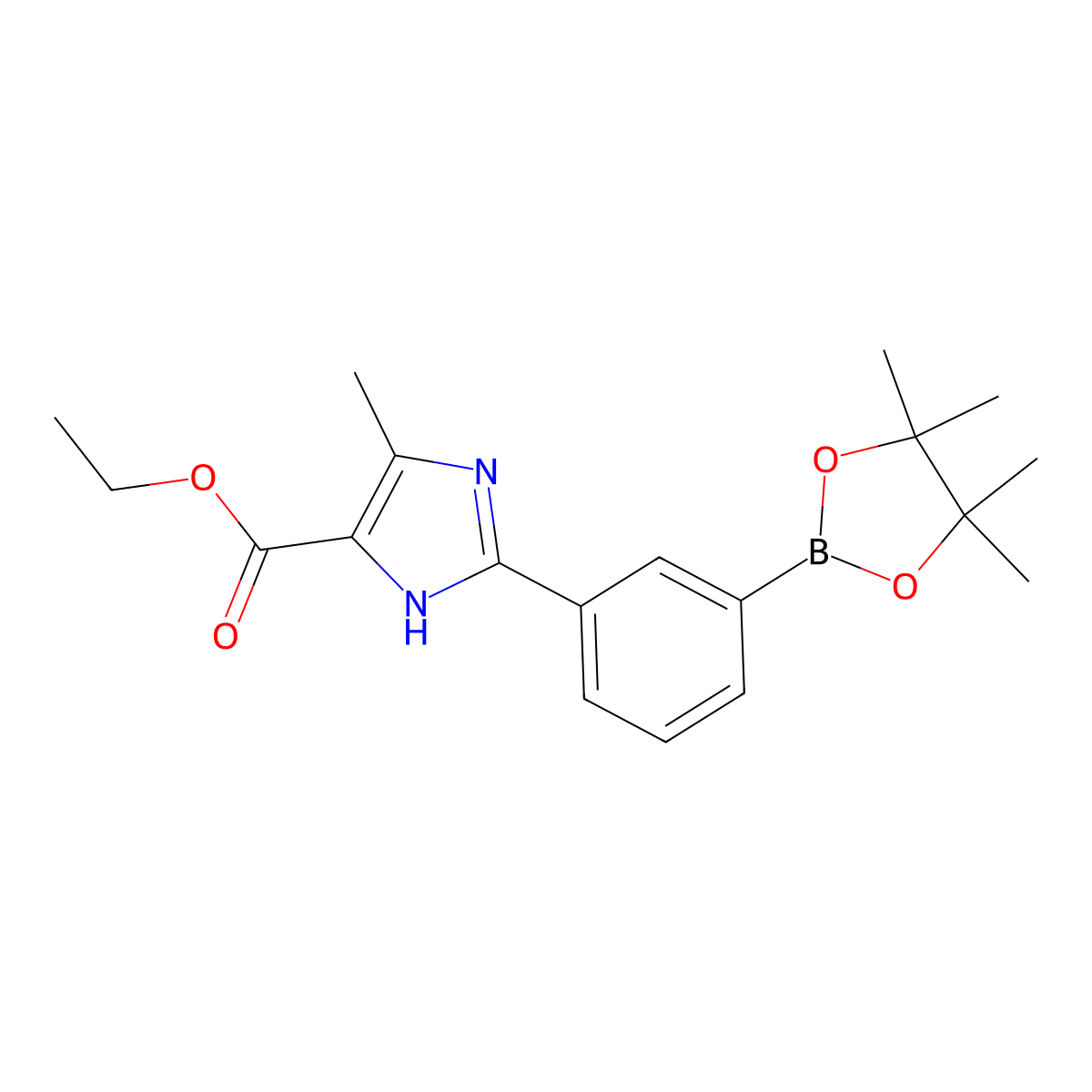 ethyl 4-methyl-2-(3-(4,4,5,5-tetramethyl-1,3,2-dioxaborolan-2-yl)phenyl)-1H-imidazole-5-carboxylate molecular structure, CAS 1217340-89-0