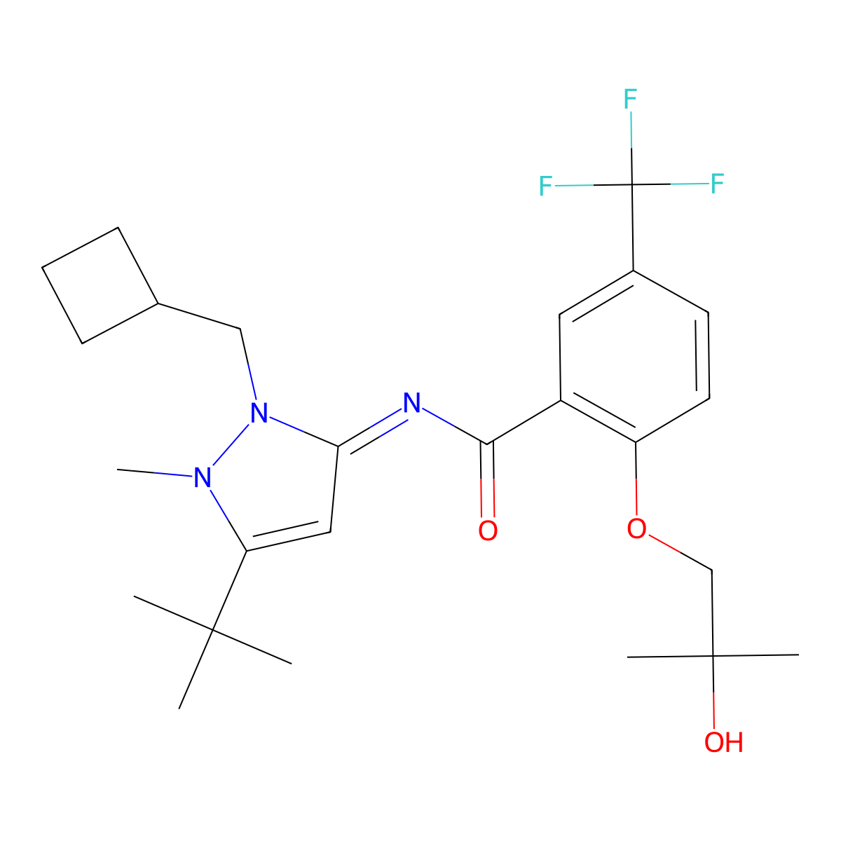 N-[5-tert-butyl-2-(cyclobutylmethyl)-1-methylpyrazol-3-ylidene]-2-(2-hydroxy-2-methylpropoxy)-5-(trifluoromethyl)benzamide molecular structure, CAS 1217403-51-4