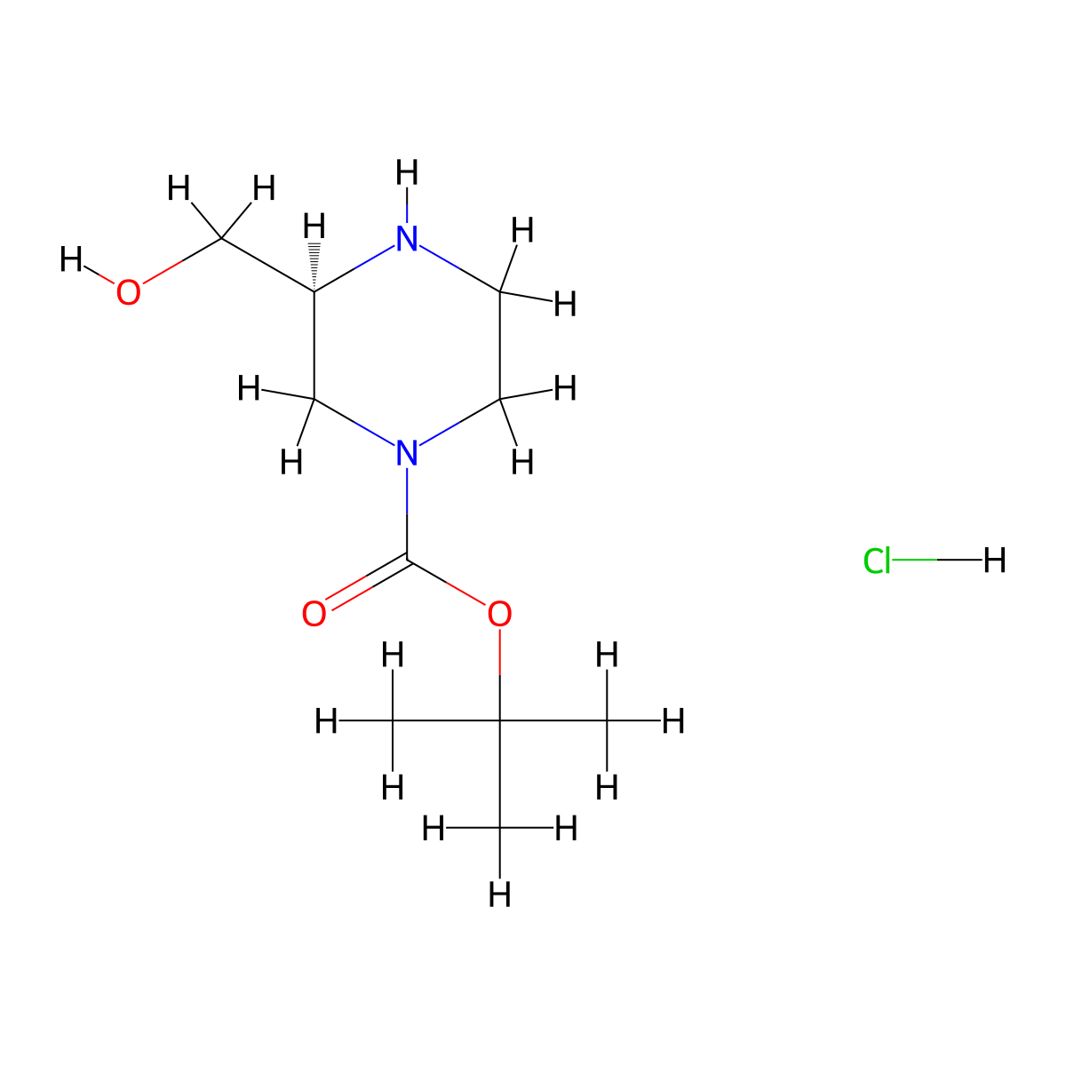 Tert-butyl (S)-3-(hydroxymethyl)piperazine-1-carboxylate hydrochloride molecular structure, CAS 1217442-24-4