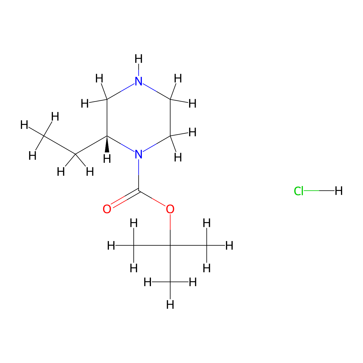 (R)-tert-Butyl 2-ethylpiperazine-1-carboxylate hydrochloride molecular structure, CAS 1217443-56-5