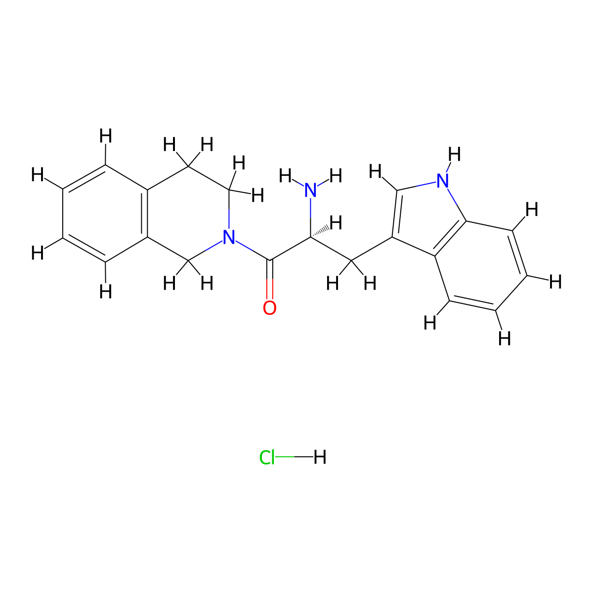 (2S)-2-amino-3-(1H-indol-3-yl)-1-(1,2,3,4-tetrahydroisoquinolin-2-yl)propan-1-one hydrochloride molecular structure, CAS 1217444-72-8