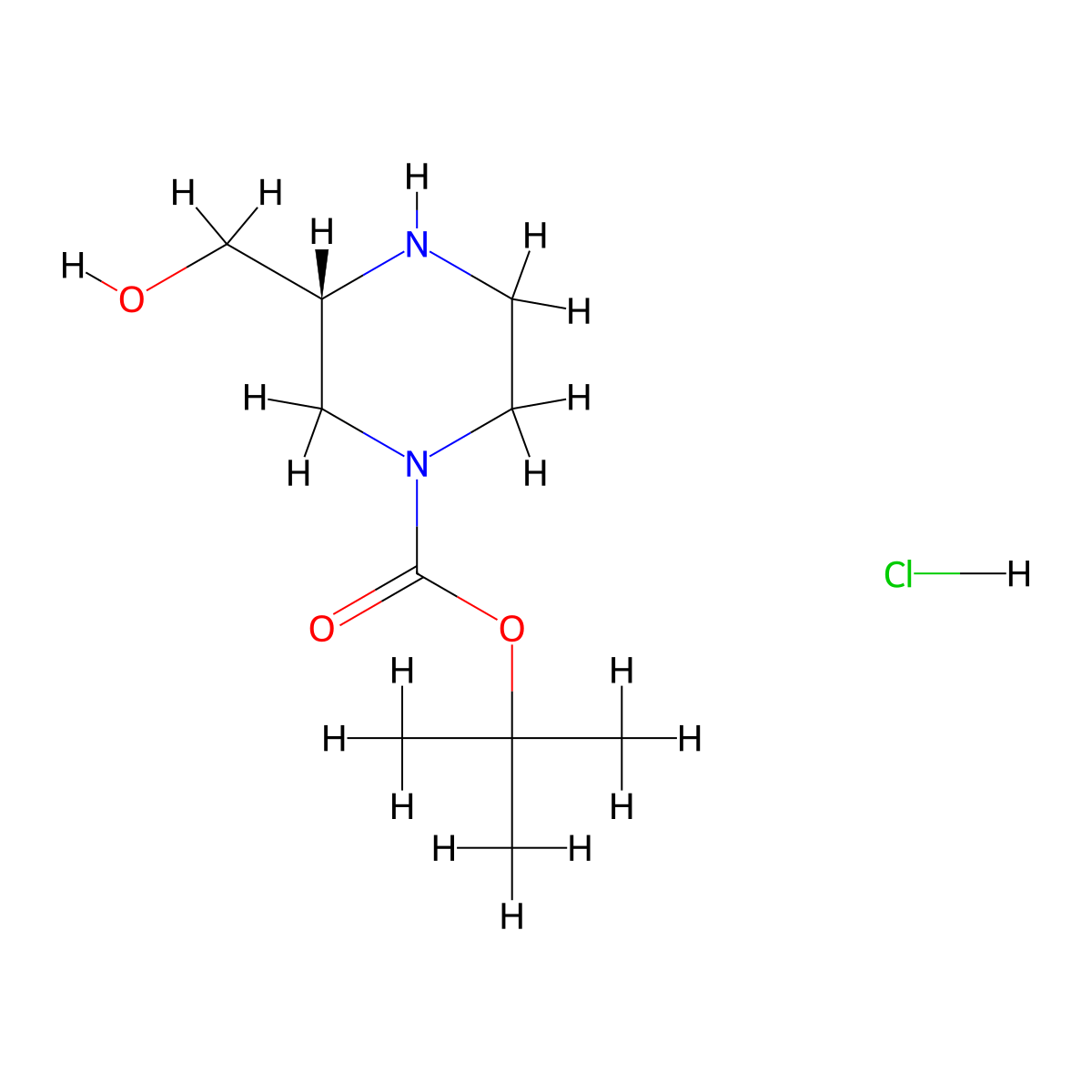 (R)-tert-Butyl 3-(hydroxymethyl)piperazine-1-carboxylate hydrochloride molecular structure, CAS 1217444-84-2