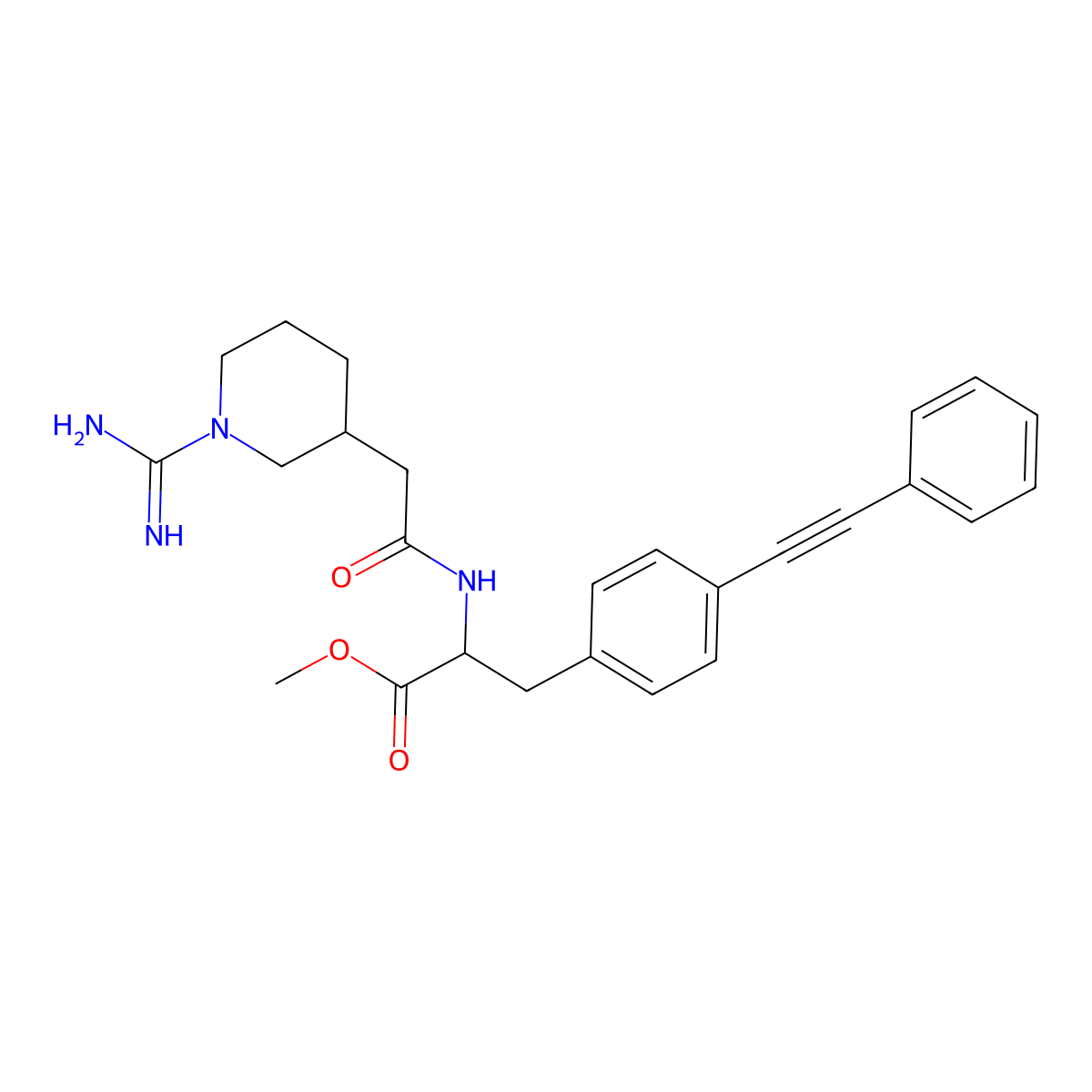 Methyl (2S)-2-((2-((3R)-1-carbamimidoylpiperidin-3-yl)acetyl)amino)-3-(4-(2-phenylethynyl)phenyl)propanoate molecular structure, CAS 1217448-66-2