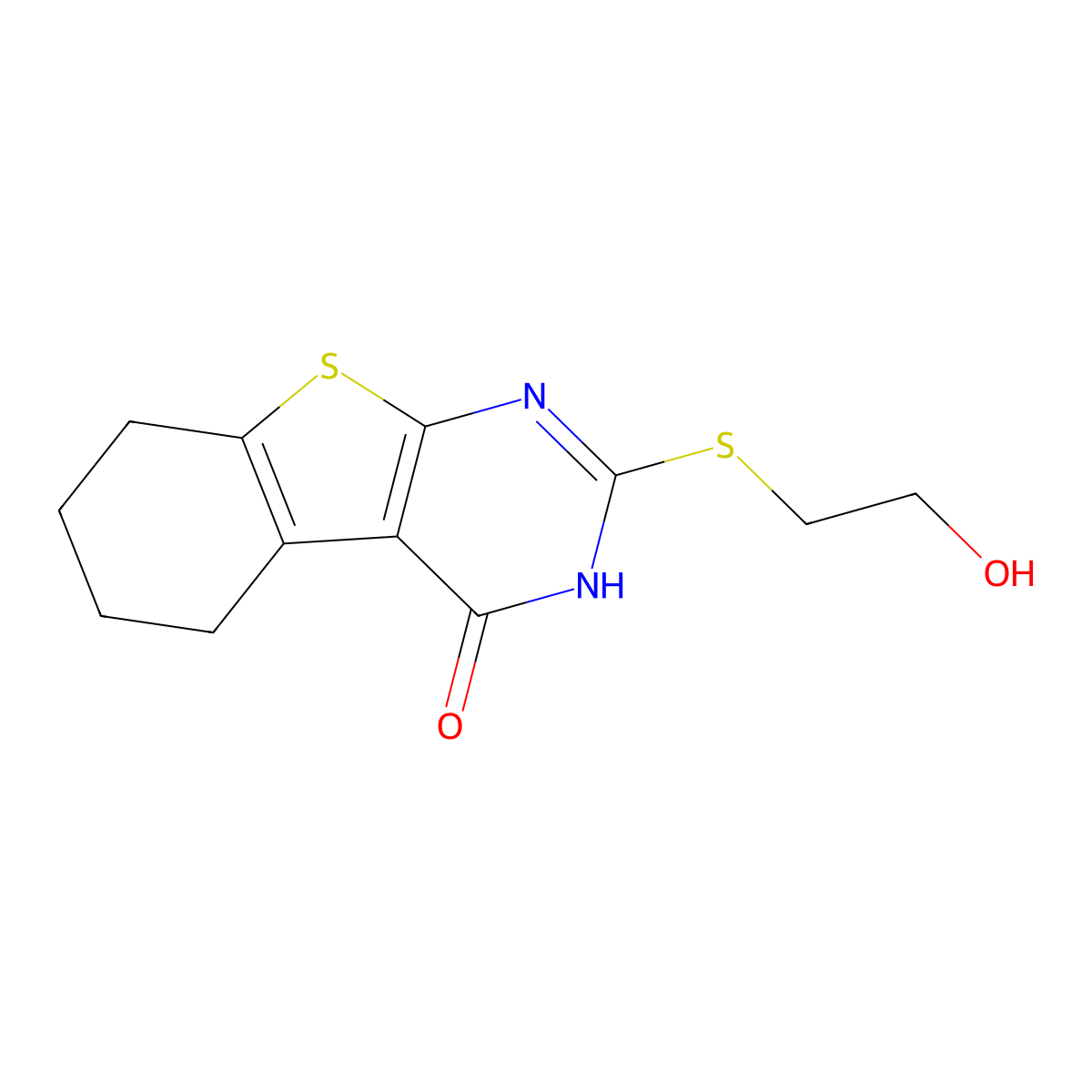 2-((2-hydroxyethyl)thio)-5,6,7,8-tetrahydrobenzo[4,5]thieno[2,3-d]pyrimidin-4(3H)-one molecular structure, CAS 121746-06-3