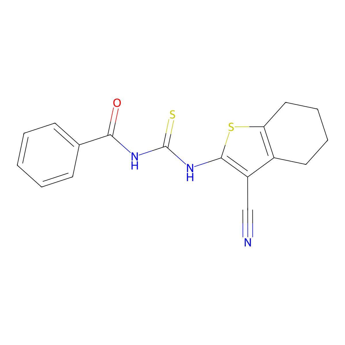 N-[(3-cyano-4,5,6,7-tetrahydro-1-benzothiophen-2-yl)carbamothioyl]benzamide molecular structure, CAS 121746-08-5