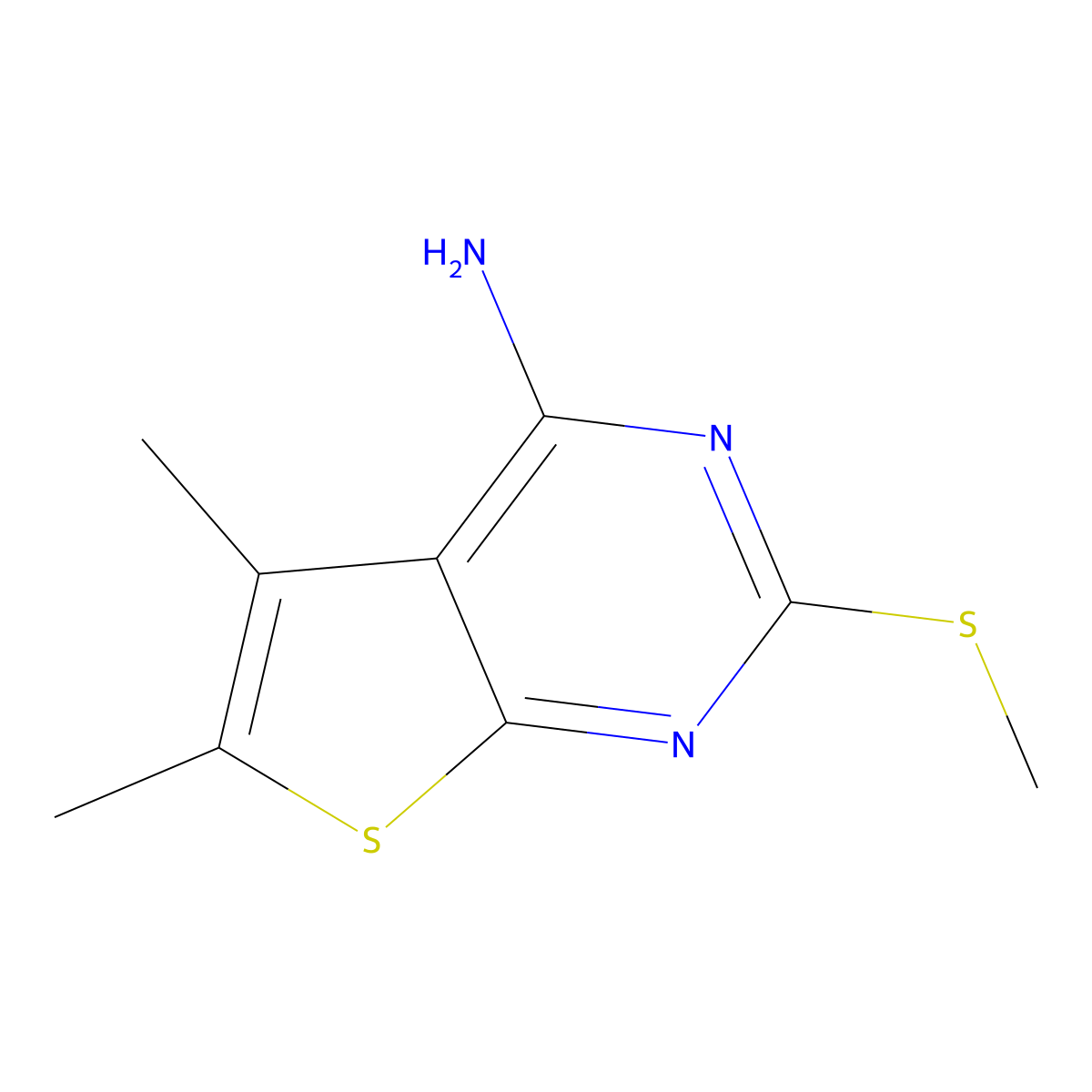 5,6-Dimethyl-2-(methylthio)thieno[2,3-d]pyrimidin-4-amine molecular structure, CAS 121746-11-0