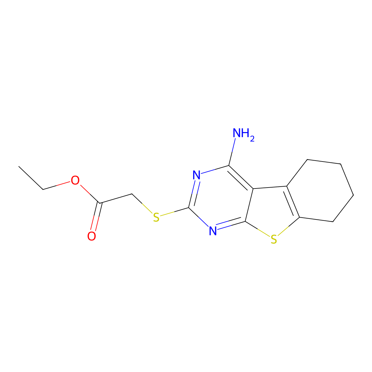 2-(2-Oxo-2-ethoxyethylthio)-4-amino-5,6-butanothieno[2,3-d]pyrimidine molecular structure, CAS 121746-17-6