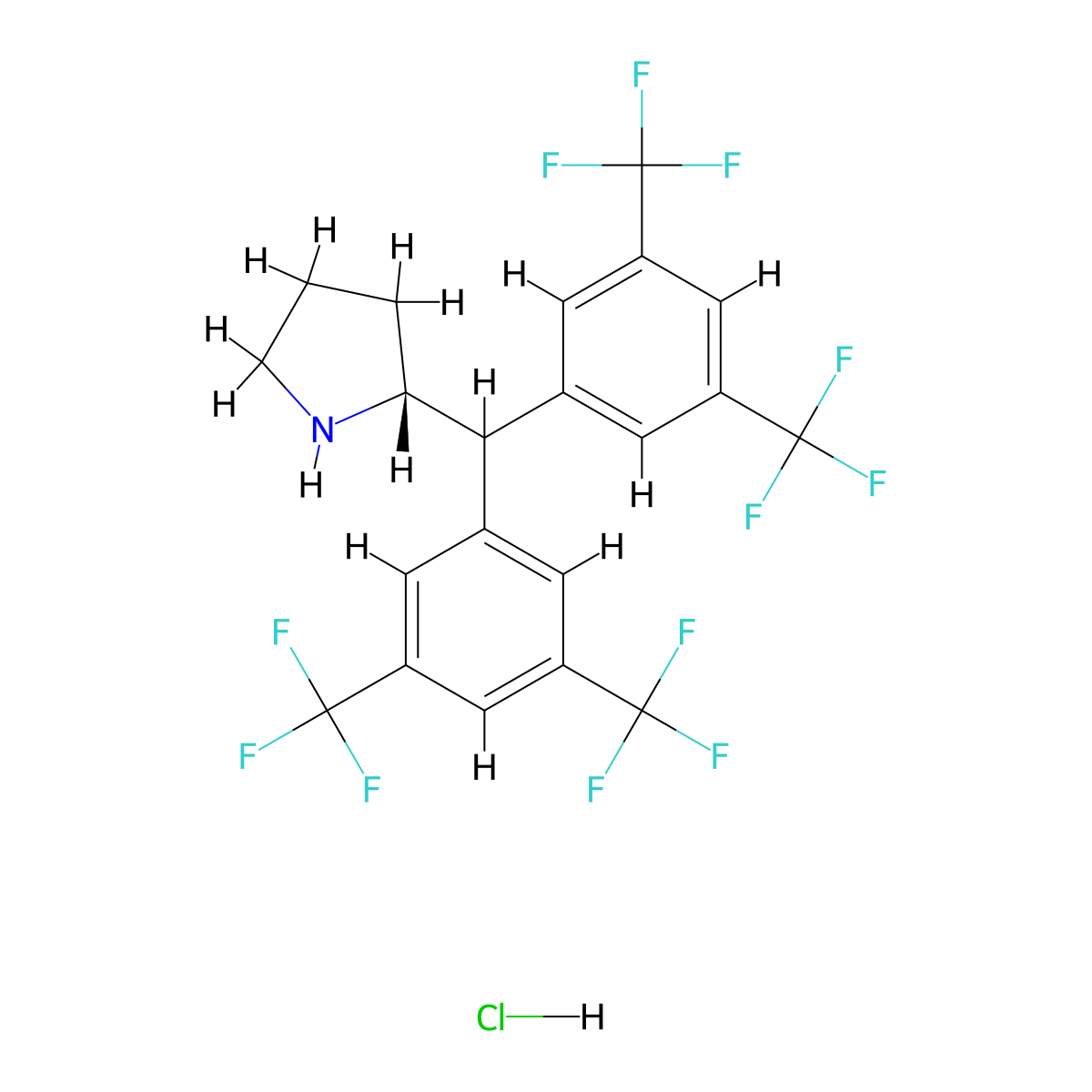(R)-2-{Bis[3,5-bis(trifluoromethyl)phenyl]methyl}pyrrolidine hydrochloride molecular structure, CAS 1217463-08-5
