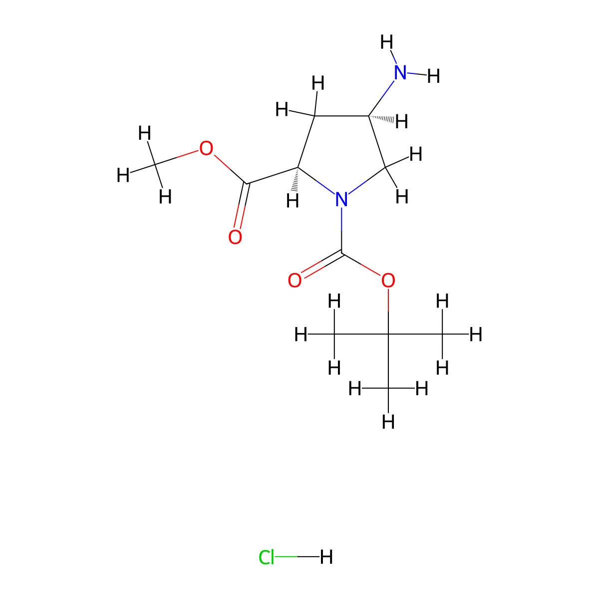 1-tert-butyl 2-methyl (2R,4R)-4-aminopyrrolidine-1,2-dicarboxylate hydrochloride molecular structure, CAS 1217474-04-8