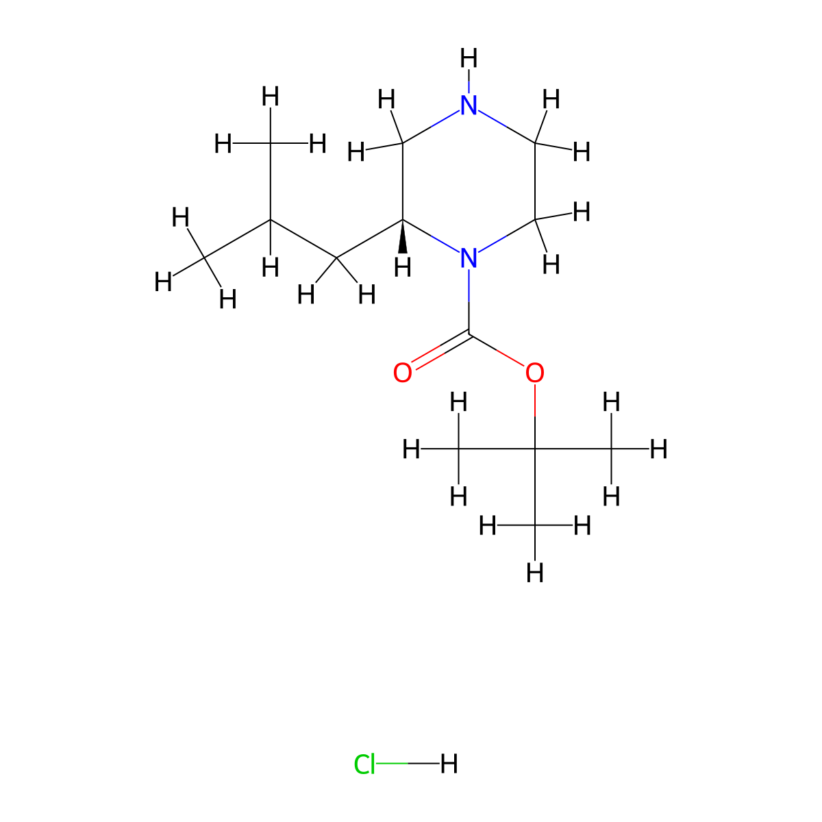 (R)-1-Boc-2-isobutylpiperazine hydrochloride molecular structure, CAS 1217482-29-5