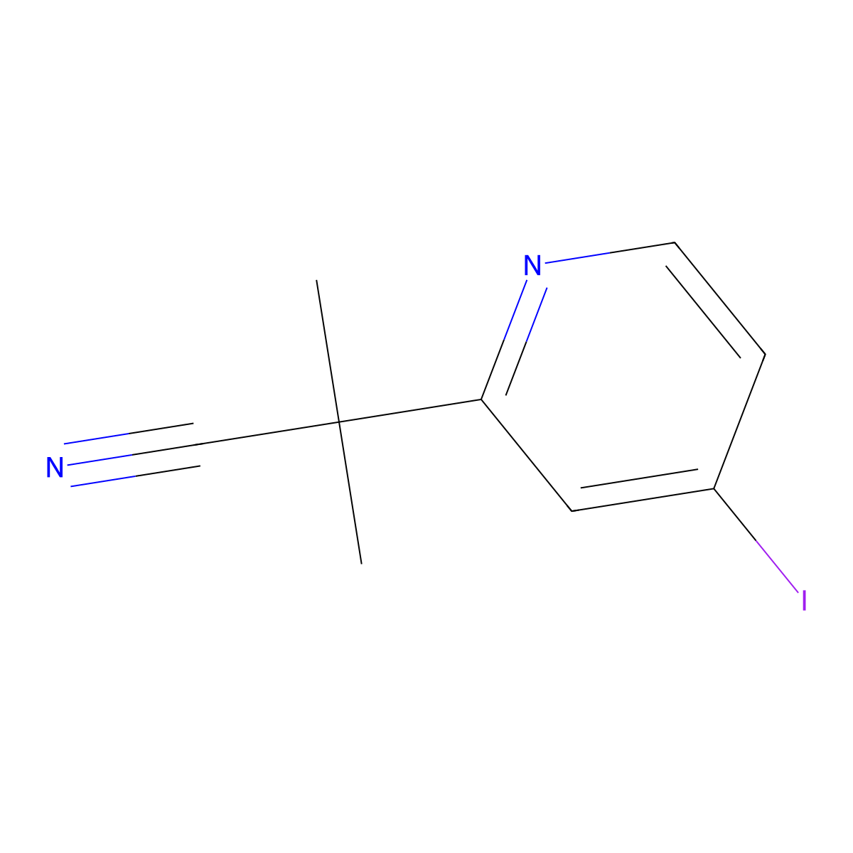 2-(4-Iodopyridin-2-yl)-2-methylpropanenitrile molecular structure, CAS 1217486-73-1