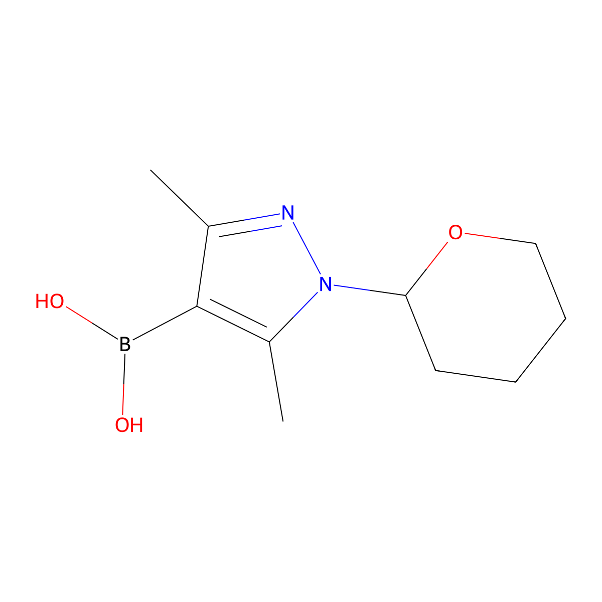 (3,5-Dimethyl-1-(tetrahydro-2H-pyran-2-yl)-1H-pyrazol-4-yl)boronic acid molecular structure, CAS 1217501-15-9