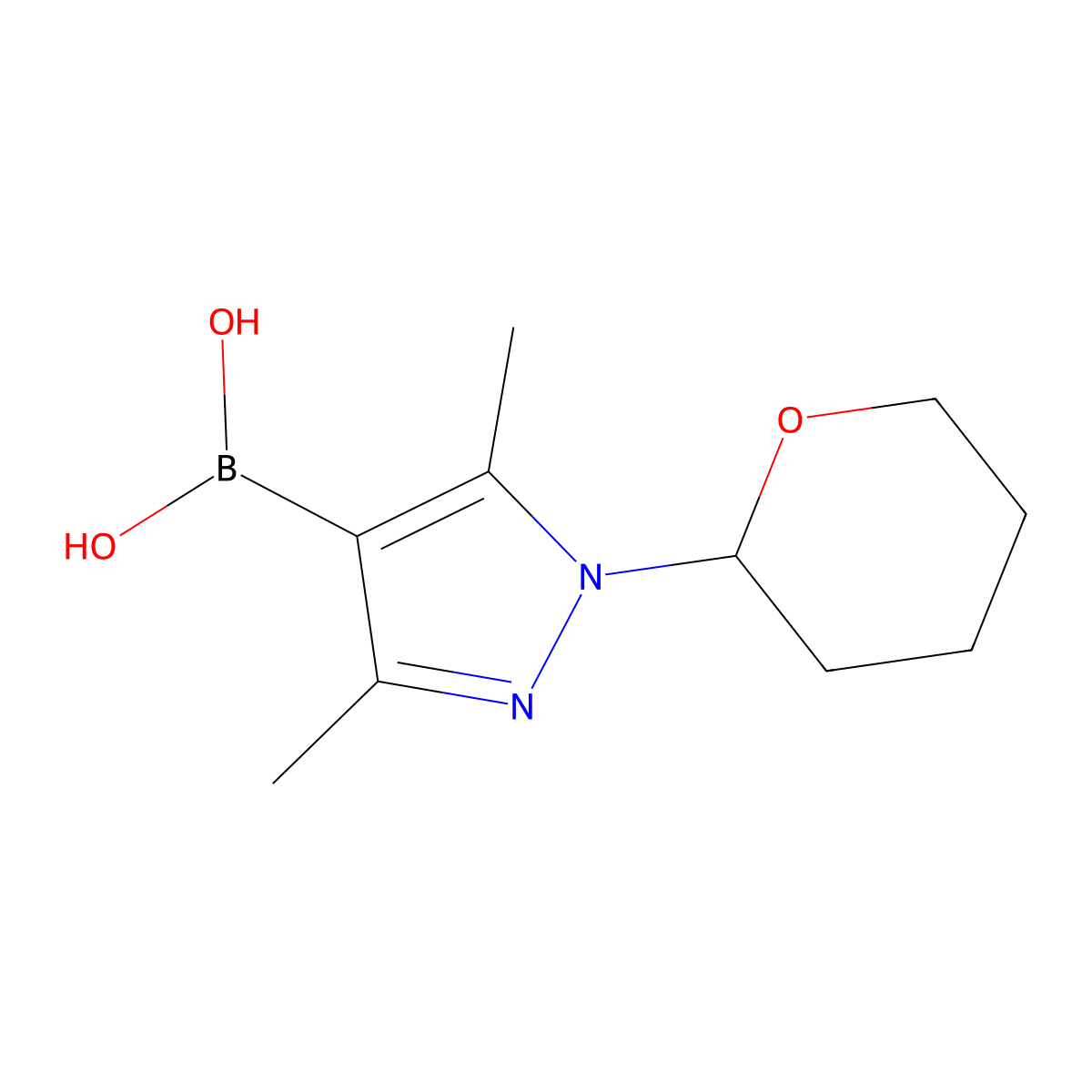 (3,5-Dimethyl-1-(tetrahydro-2H-pyran-2-yl)-1H-pyrazol-4-yl)boronic acid molecular structure, CAS 1217501-15-9