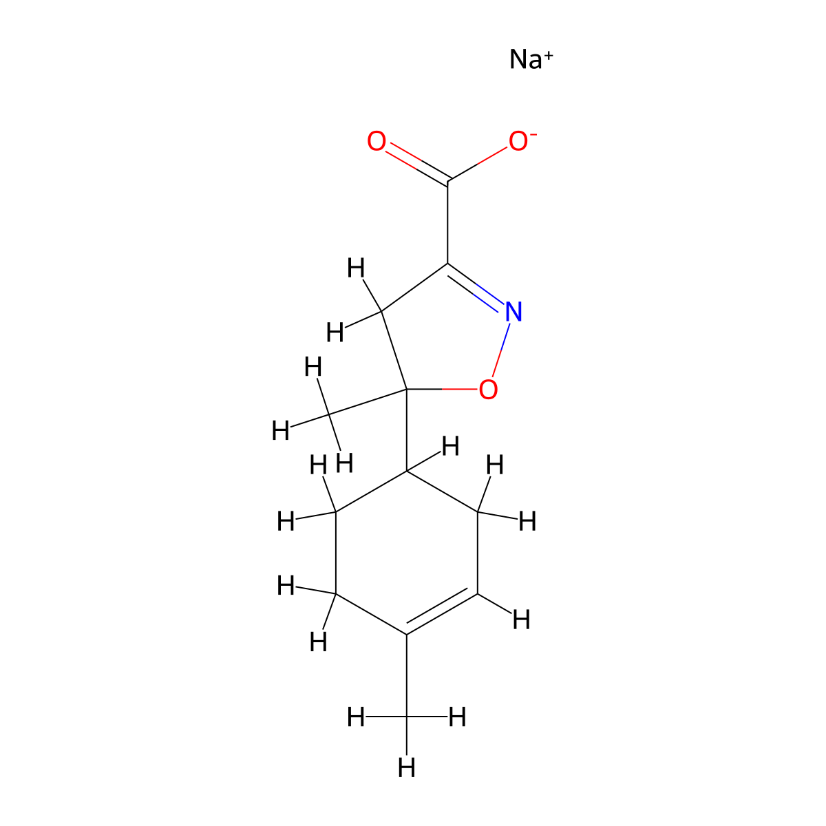 5-Methyl-5-((R)-4-methyl-cyclohex-3-enyl)-4,5-dihydro-isoxazole-3-carboxylic acid anion molecular structure, CAS 1217523-31-3