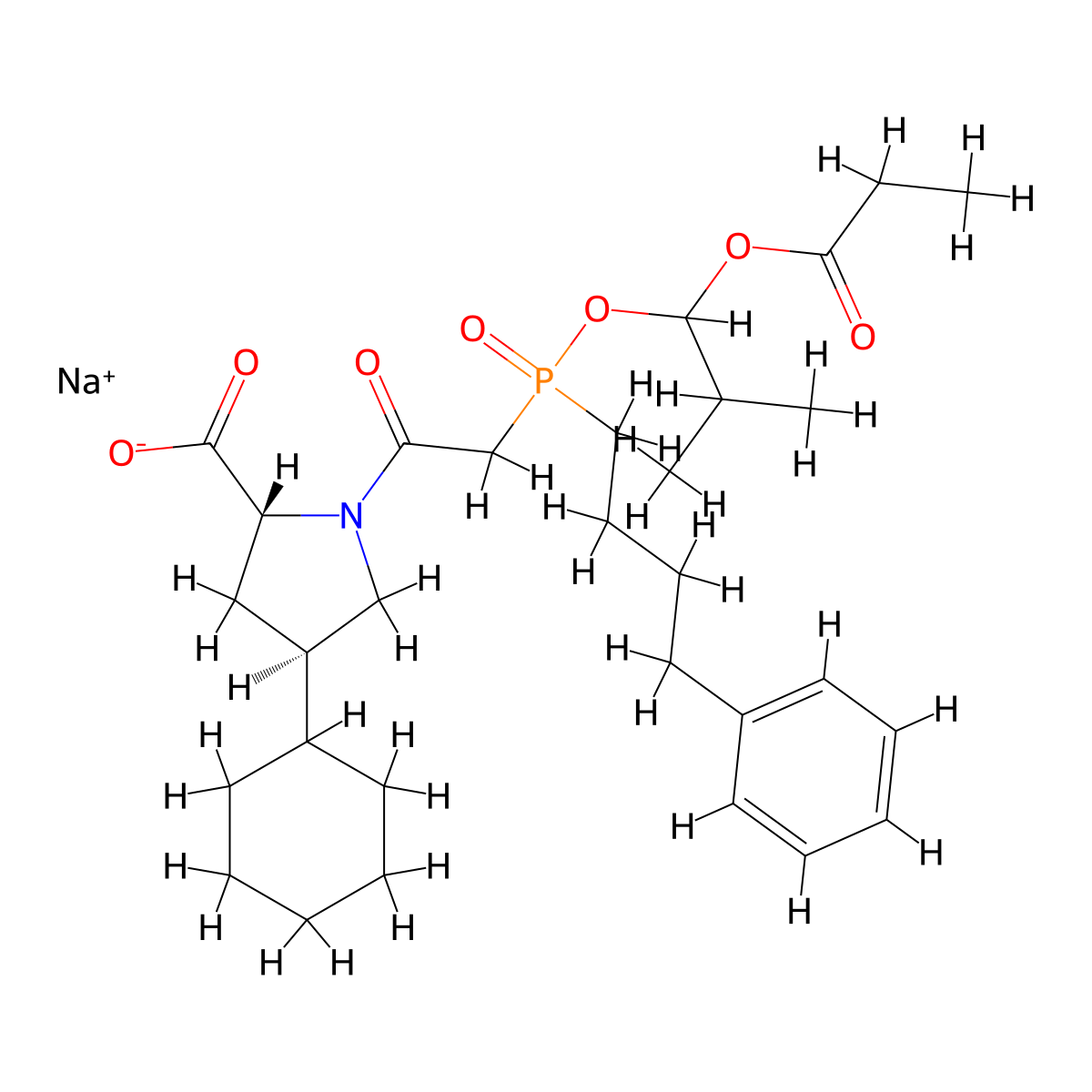 (4S)-4-Cyclohexyl-1-[(RS)-1-hydroxy-2-methylpropoxy](4-phenylbutyl)phosphinyl]-acetyl-L-proline Propionate (Ester) Sodium Salt (Mixture) molecular structure, CAS 1217528-56-7