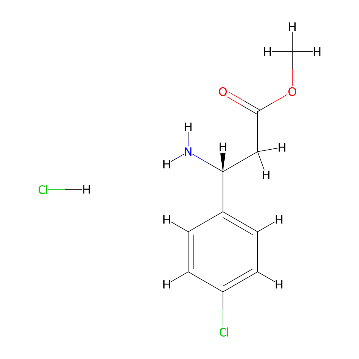 Methyl (3R)-3-amino-3-(4-chlorophenyl)propanoate hydrochloride molecular structure, CAS 1217530-86-3