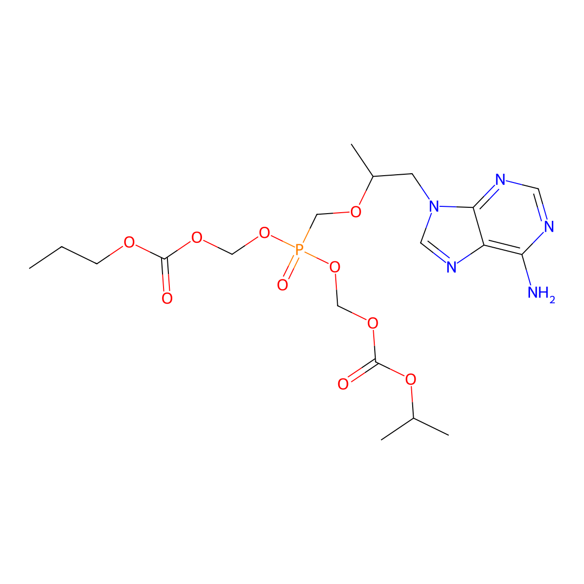 2,4,6,8-Tetraoxa-5-phosphanonanedioic acid, 5-[[(1R)-2-(6-amino-9H-purin-9-yl)-1-methylethoxy]methyl]-, 1-(1-methylethyl) 9-propyl ester, 5-oxide molecular structure, CAS 1217542-13-6