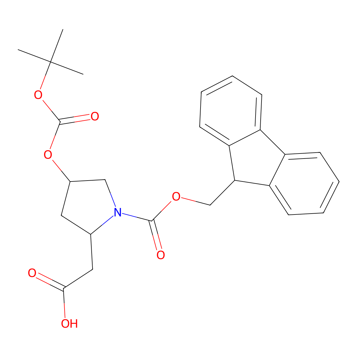 2-((2S,4R)-1-(((9H-Fluoren-9-yl)methoxy)carbonyl)-4-((tert-butoxycarbonyl)oxy)pyrrolidin-2-yl)acetic acid molecular structure, CAS 1217544-43-8