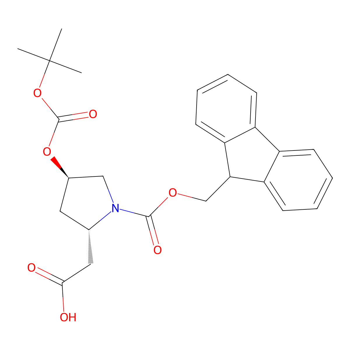 2-((2S,4R)-1-(((9H-Fluoren-9-yl)methoxy)carbonyl)-4-((tert-butoxycarbonyl)oxy)pyrrolidin-2-yl)acetic acid molecular structure, CAS 1217544-43-8