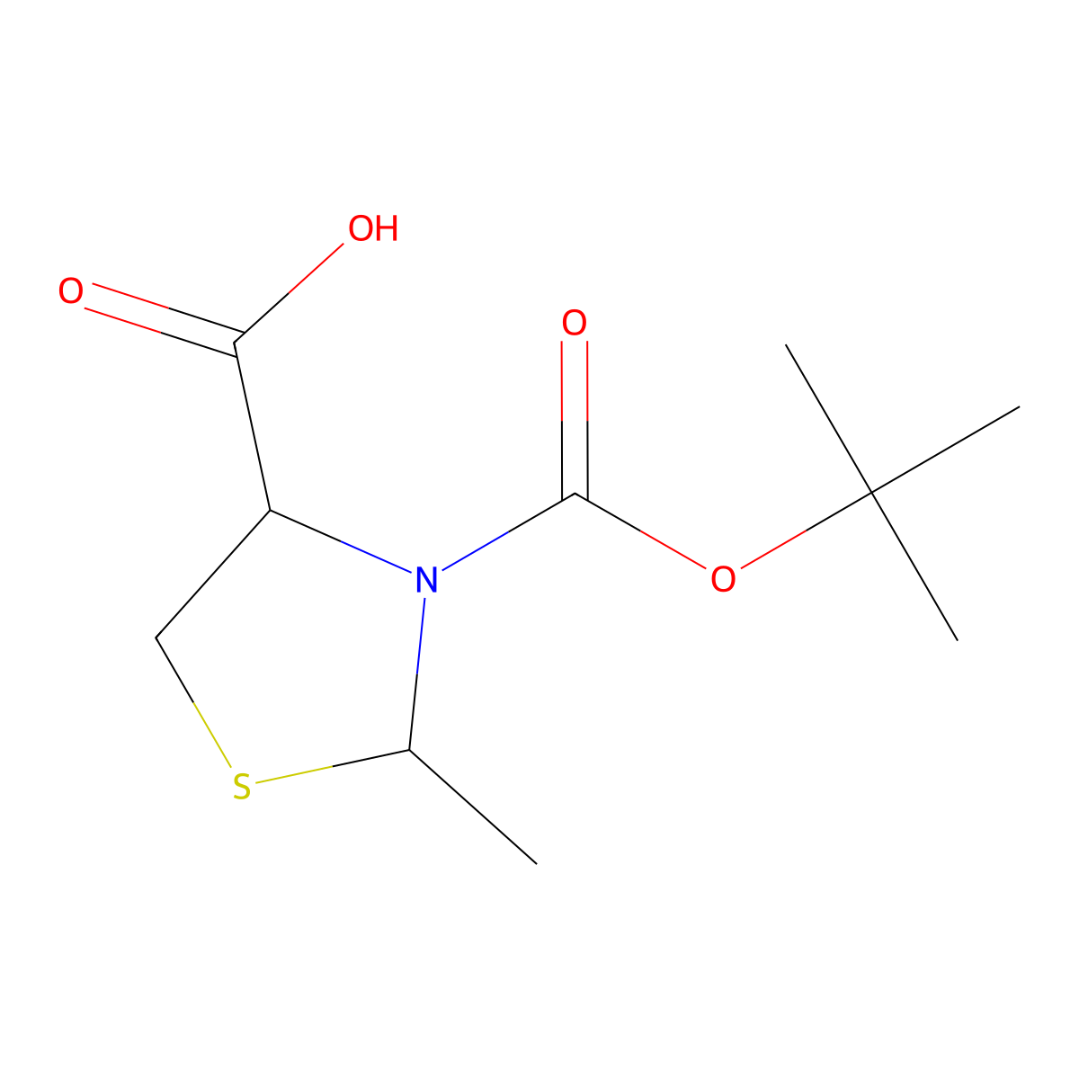 (4S)-3-(tert-Butoxycarbonyl)-2-methylthiazolidine-4-carboxylic acid molecular structure, CAS 1217546-87-6
