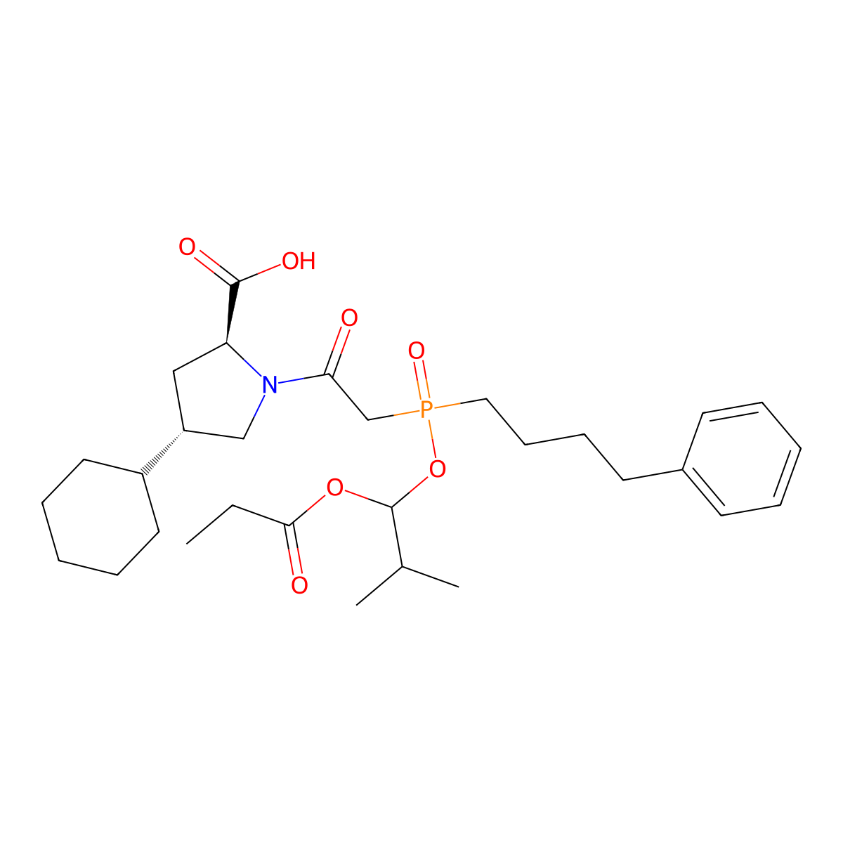(2S,4S)-4-cyclohexyl-1-[2-[(2-methyl-1-propanoyloxypropoxy)-(4-phenylbutyl)phosphoryl]acetyl]pyrrolidine-2-carboxylic acid molecular structure, CAS 1217600-34-4