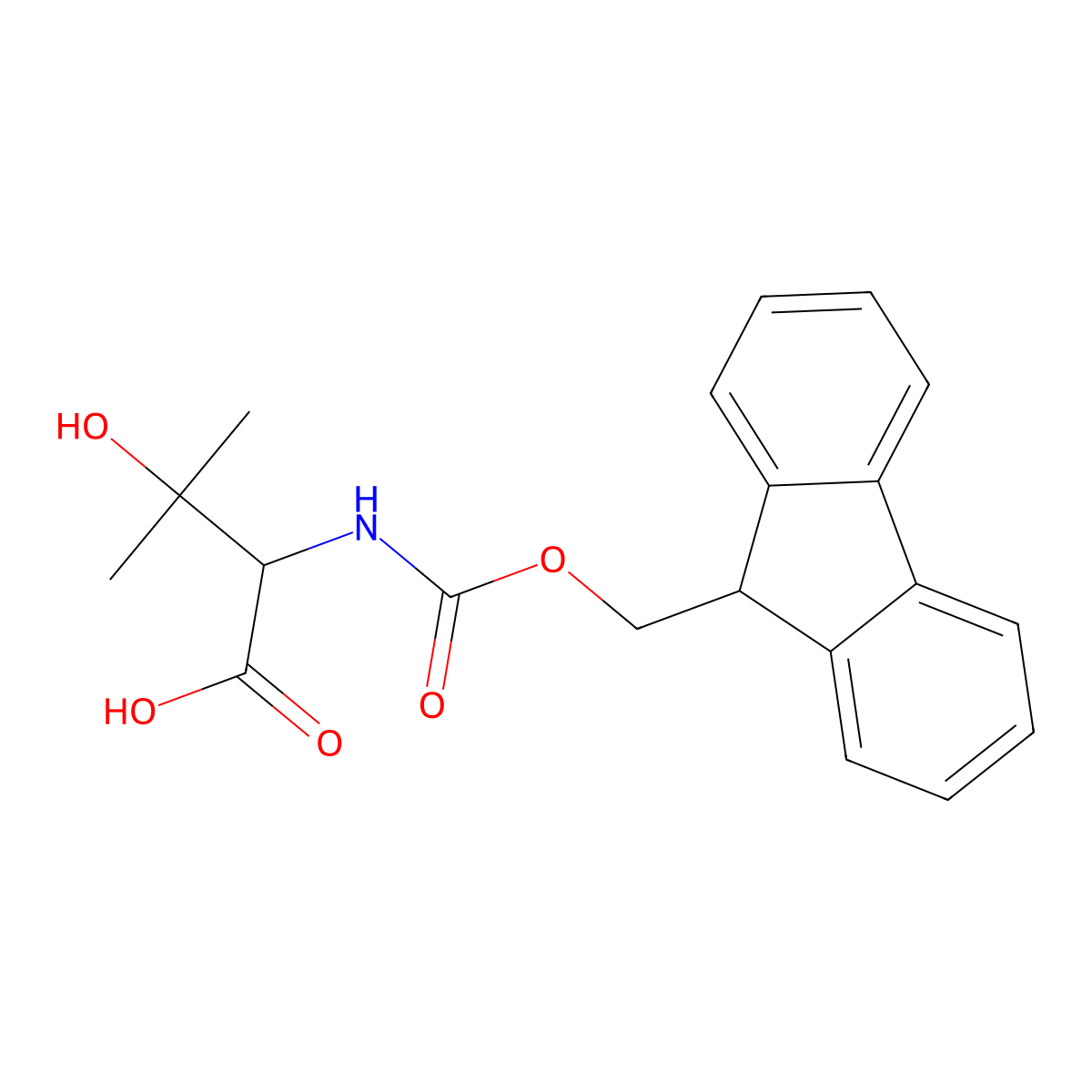 (2S)-2-((((9H-fluoren-9-yl)methoxy)carbonyl)amino)-3-hydroxy-3-methylbutanoic acid molecular structure, CAS 1217603-41-2