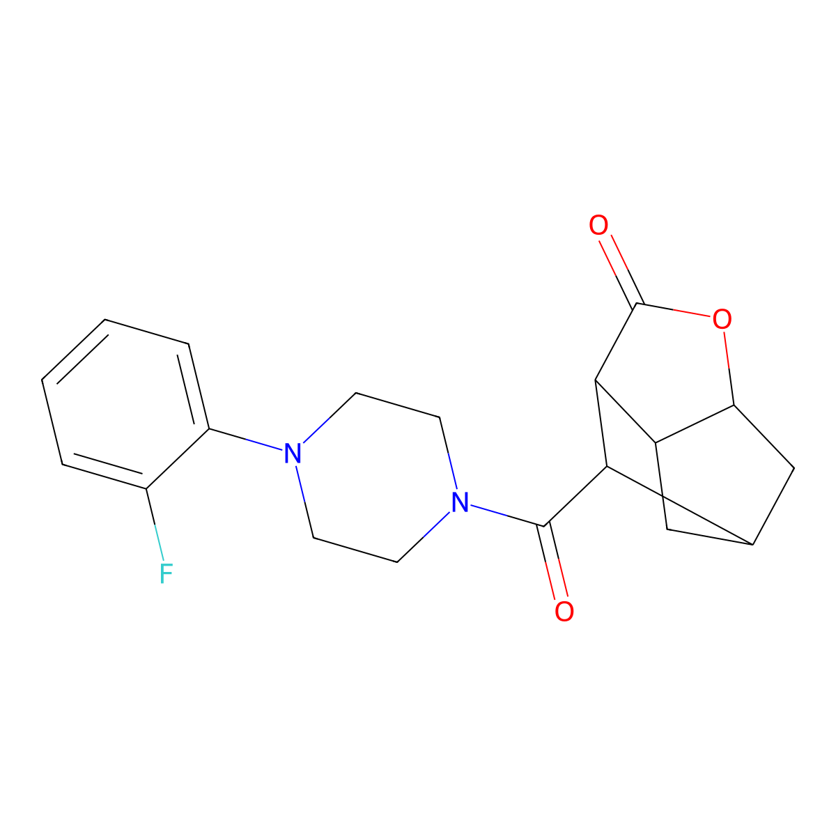 Rel-(3R,3AR,5R,6AR,7S)-7-{[4-(2-fluorophenyl)-1-piperazinyl]carbonyl}hexahydro-2H-3,5-methanocyclopenta[B]furan-2-one molecular structure, CAS 1217604-64-2