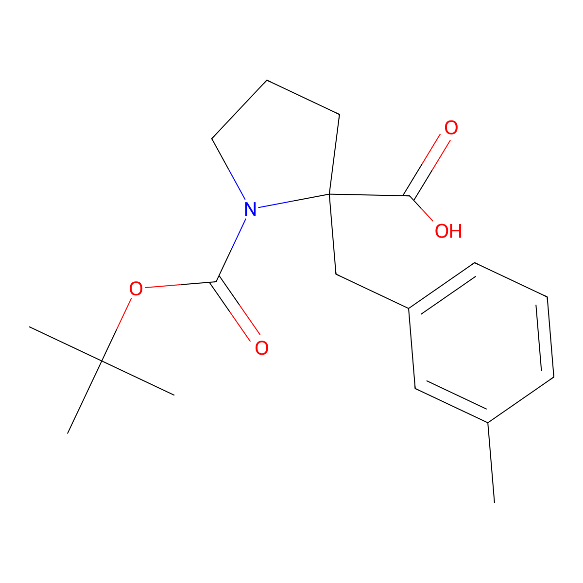 (S)-1-(tert-Butoxycarbonyl)-2-(3-methylbenzyl)pyrrolidine-2-carboxylic acid molecular structure, CAS 1217604-87-9