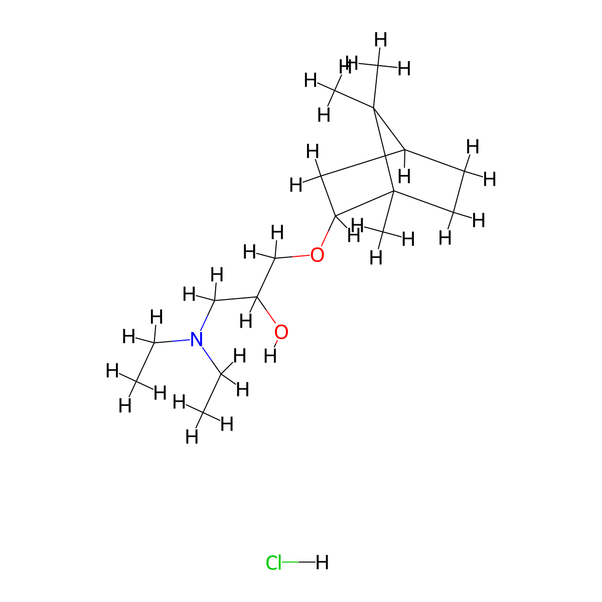 1-(diethylamino)-3-(((1S,4R)-1,7,7-trimethylbicyclo[2.2.1]heptan-2-yl)oxy)propan-2-ol hydrochloride molecular structure, CAS 1217605-45-2