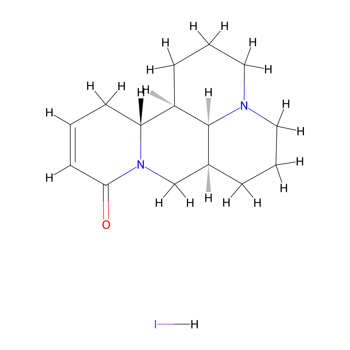 (4(1)S,7aS,13aR,13bR)-2,3,5,6,7,7a,8,13,13a,13b-decahydro-1H-dipyrido[2,1-f:3',2',1'-ij][1,6]naphthyridin-10(4(1)H)-one hydroiodide molecular structure, CAS 1217612-13-9
