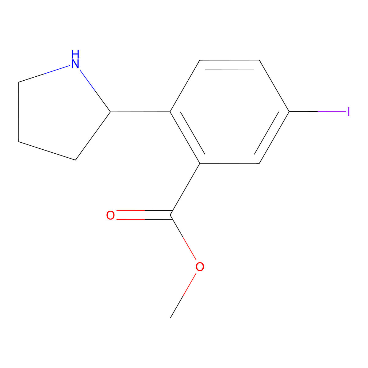 (R)-methyl 5-iodo-2-(pyrrolidin-2-yl)benzoate molecular structure, CAS 1217615-09-2