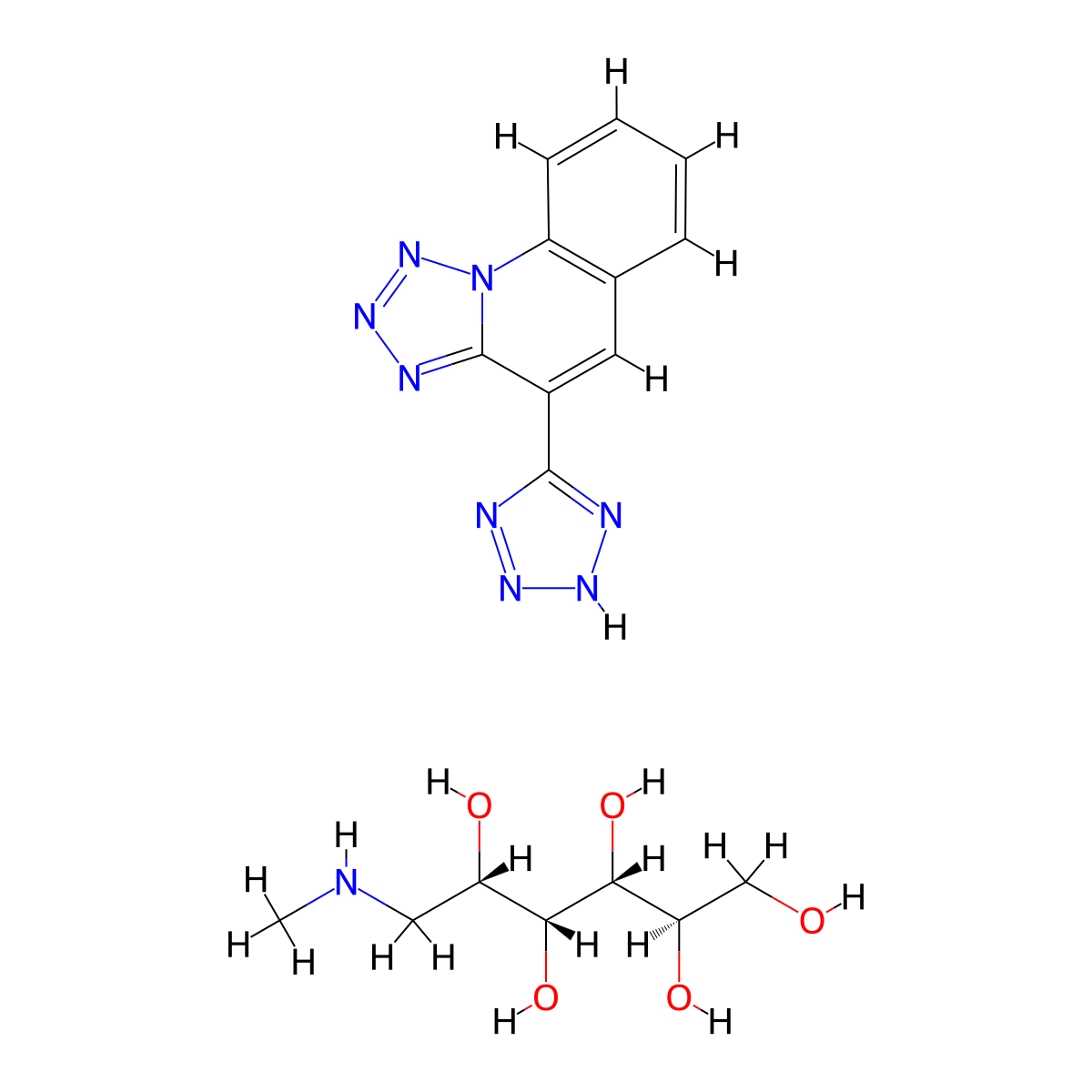 Tetrazolast meglumine anhydrous molecular structure, CAS 121762-69-4