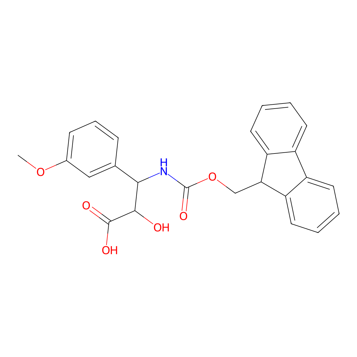 (2R,3R)-3-((((9H-Fluoren-9-yl)methoxy)carbonyl)amino)-2-hydroxy-3-(3-methoxyphenyl)propanoic acid molecular structure, CAS 1217620-43-3