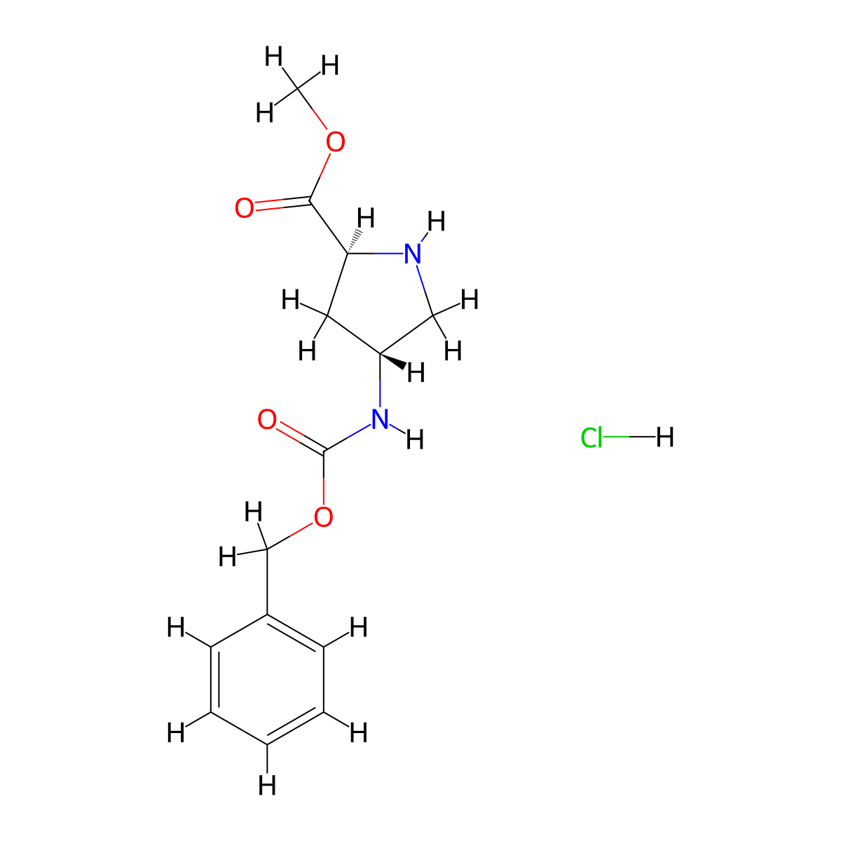 (2S,4R)-Methyl 4-(((benzyloxy)carbonyl)amino)pyrrolidine-2-carboxylate hydrochloride molecular structure, CAS 1217626-26-0