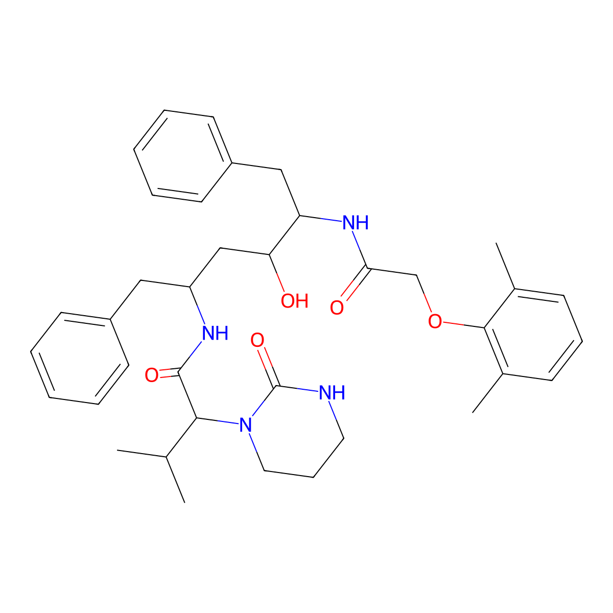 N-[5-[[2-(2,6-dimethylphenoxy)acetyl]amino]-4-hydroxy-1,6-diphenylhexan-2-yl]-3-methyl-2-(2-oxo-1,3-diazinan-1-yl)butanamide molecular structure, CAS 1217628-64-2