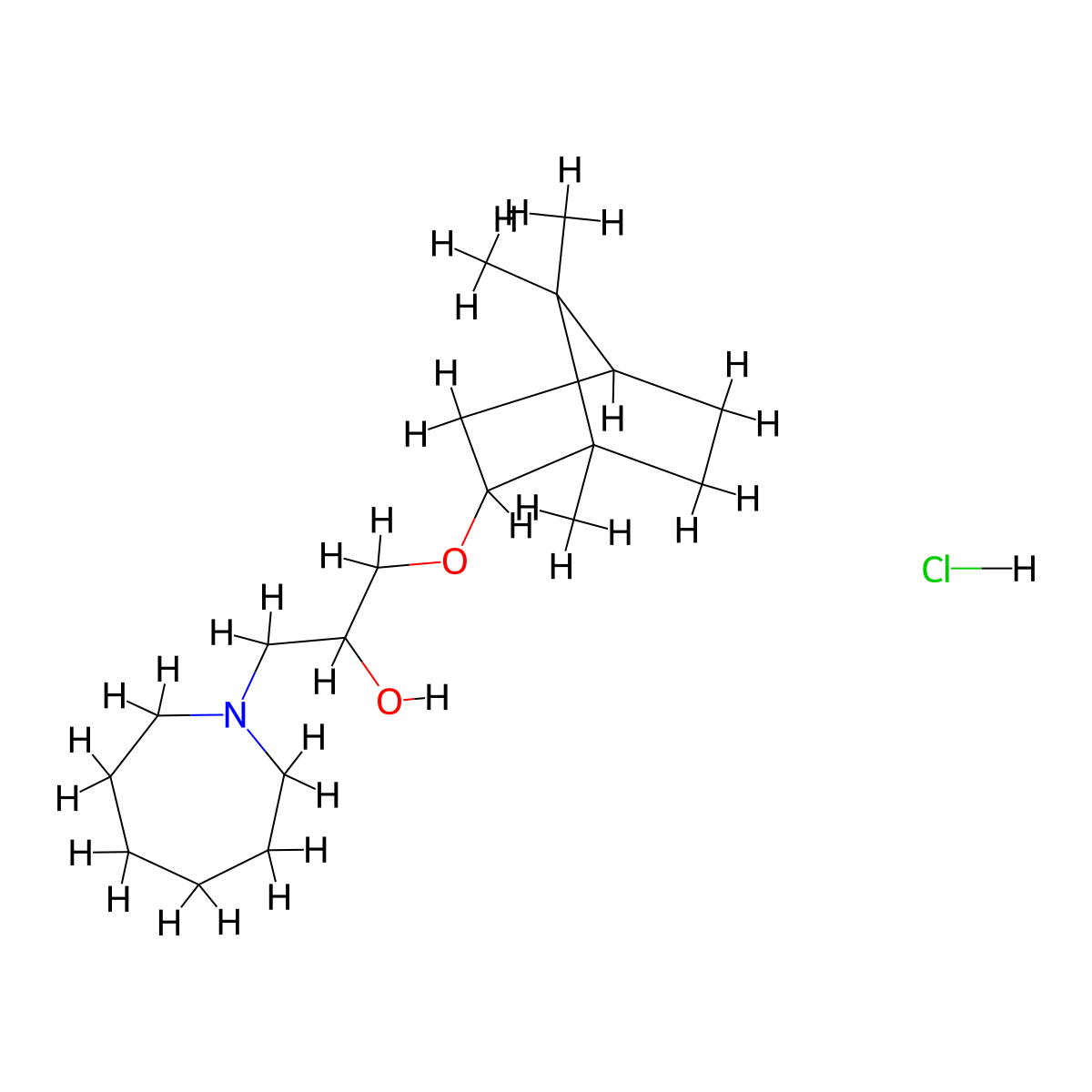 1-(azepan-1-yl)-3-(((1S,4R)-1,7,7-trimethylbicyclo[2.2.1]heptan-2-yl)oxy)propan-2-ol hydrochloride molecular structure, CAS 1217629-95-2
